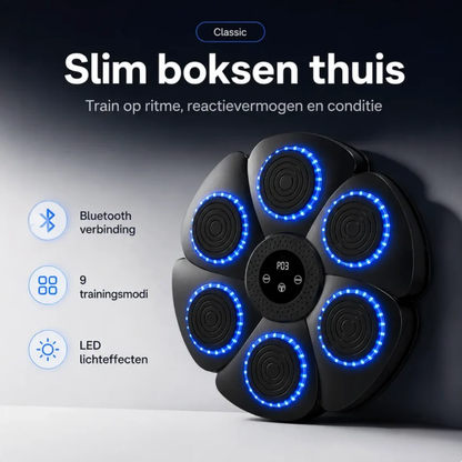 PunchBeat Classic Zwart muziek boksmachine met blauwe LED-targets