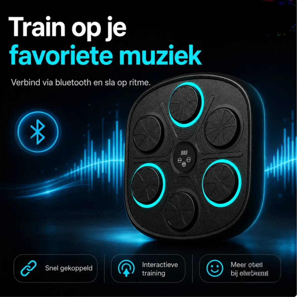 MBT-03 Pro Zwart met turquoise verlichting, gekoppeld via Bluetooth