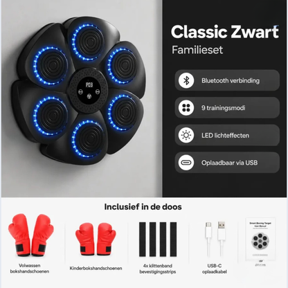 Classic Zwart Familieset met volwassen bokshandschoenen en kinderbokshandschoenen