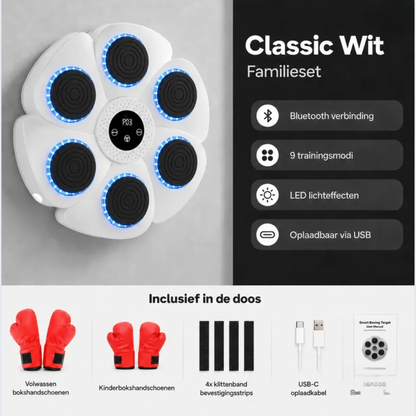 Classic Wit Familieset met volwassen bokshandschoenen en kinderbokshandschoenen